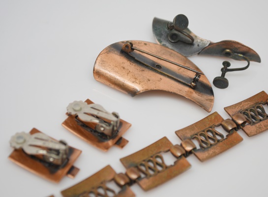 Vintage Copper Bracelet and Earring Set and Copper Brooch and Earring Set