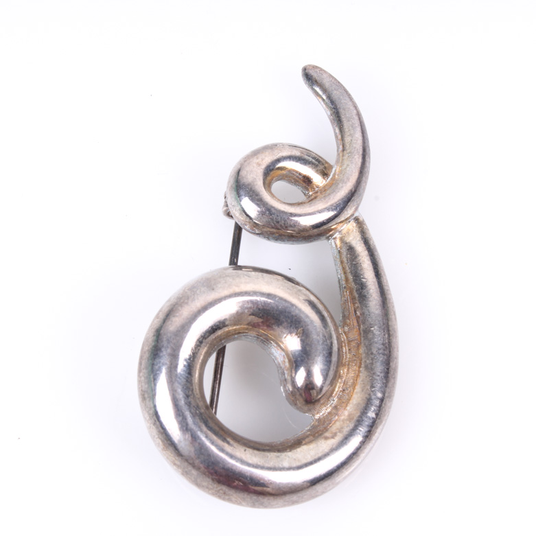 Vintage Givenchy Silver Tone Scroll Brooch