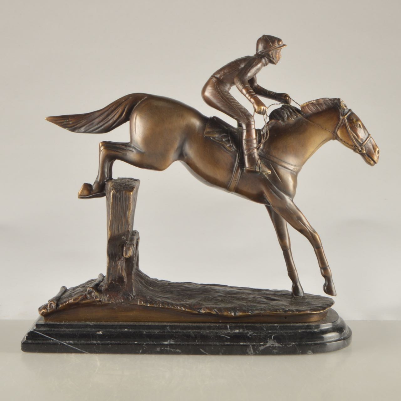 Delaware Park Bronze and Marble Racehorse Sculpture