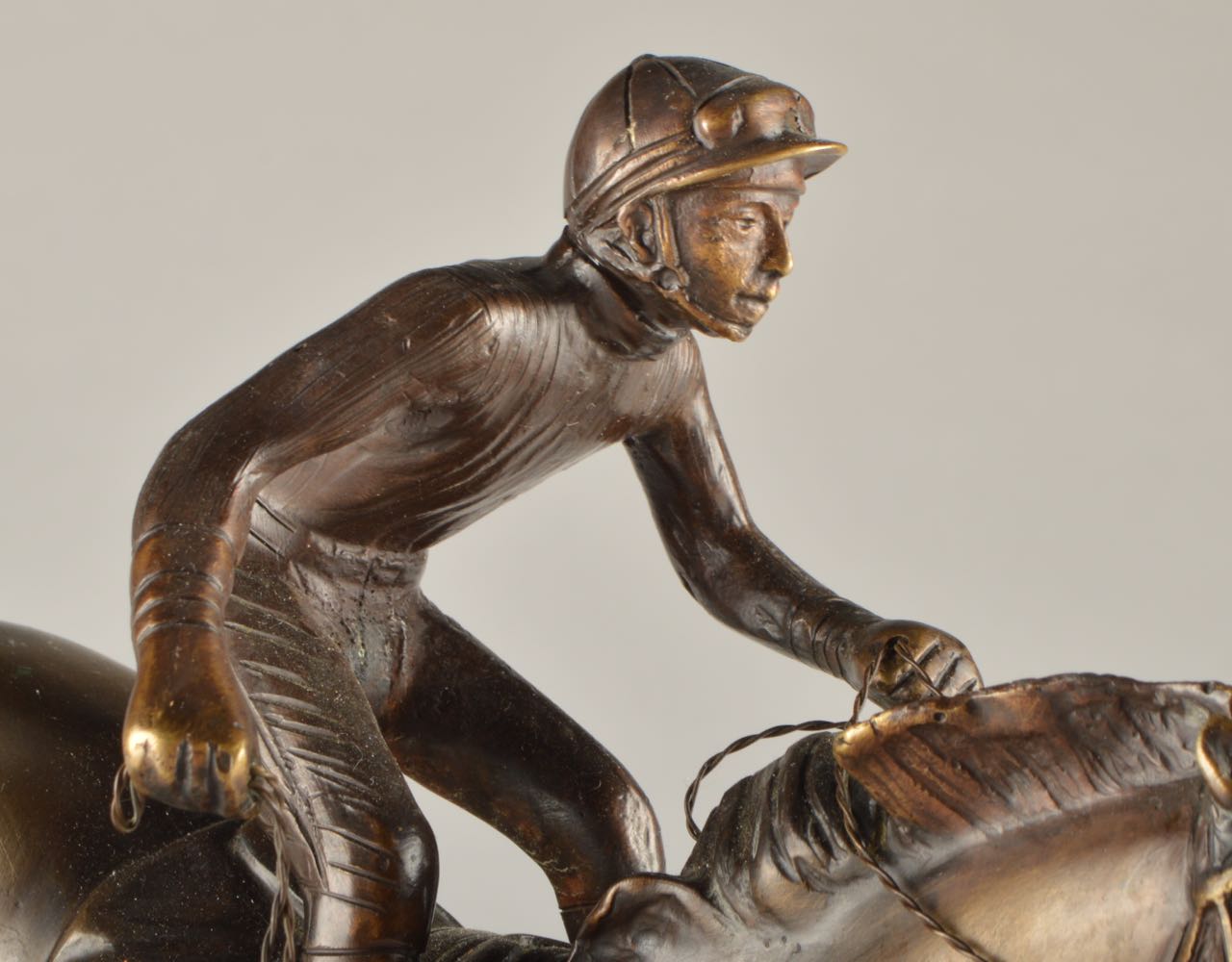 Delaware Park Bronze and Marble Racehorse Sculpture