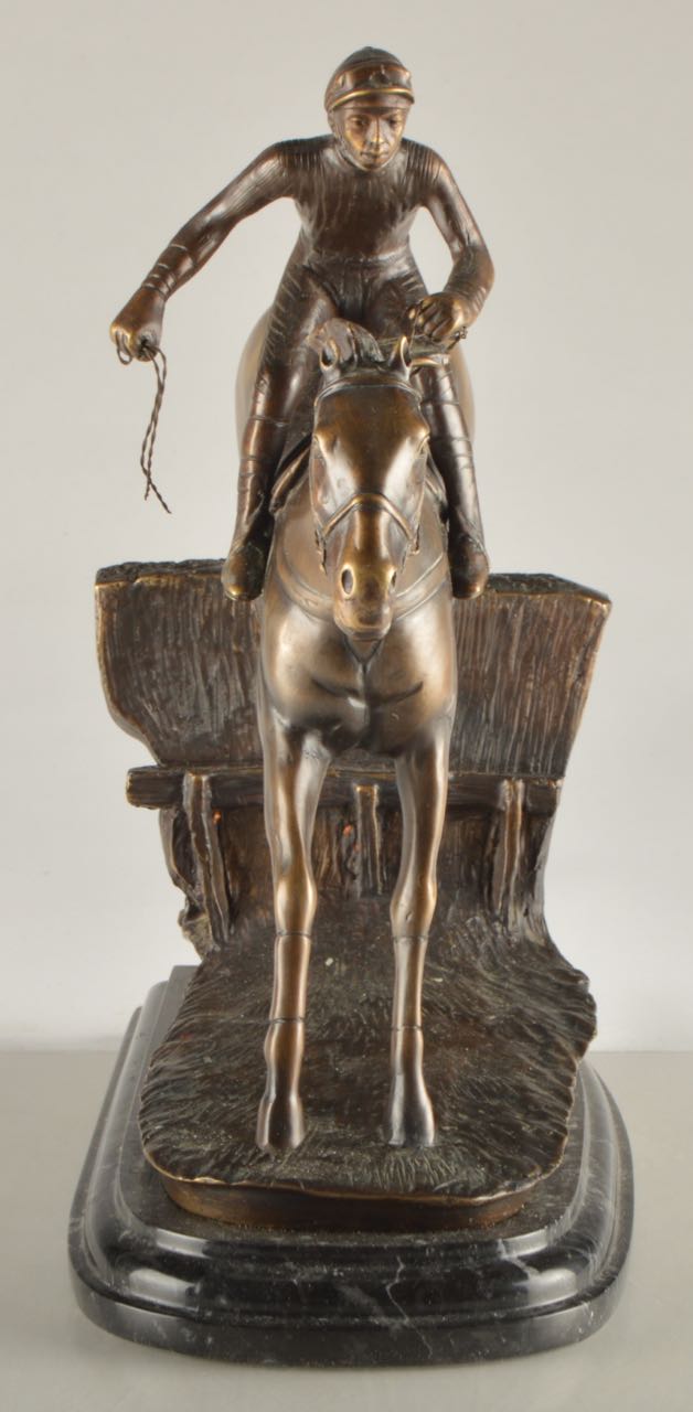 Delaware Park Bronze and Marble Racehorse Sculpture