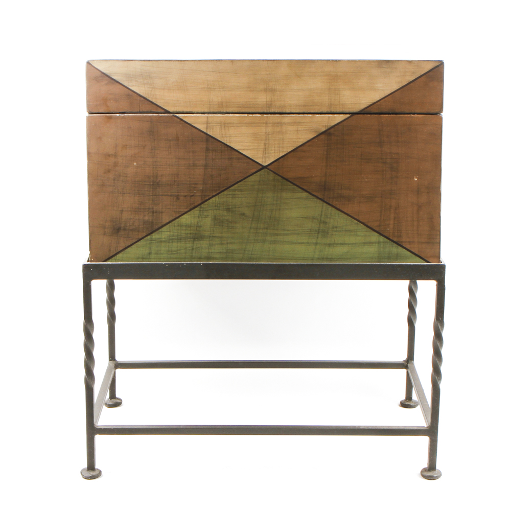 Wooden Trunk on Metal Stand