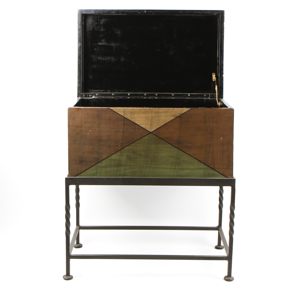 Wooden Trunk on Metal Stand