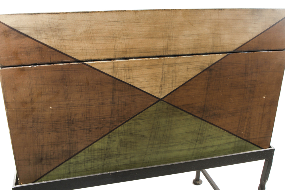 Wooden Trunk on Metal Stand