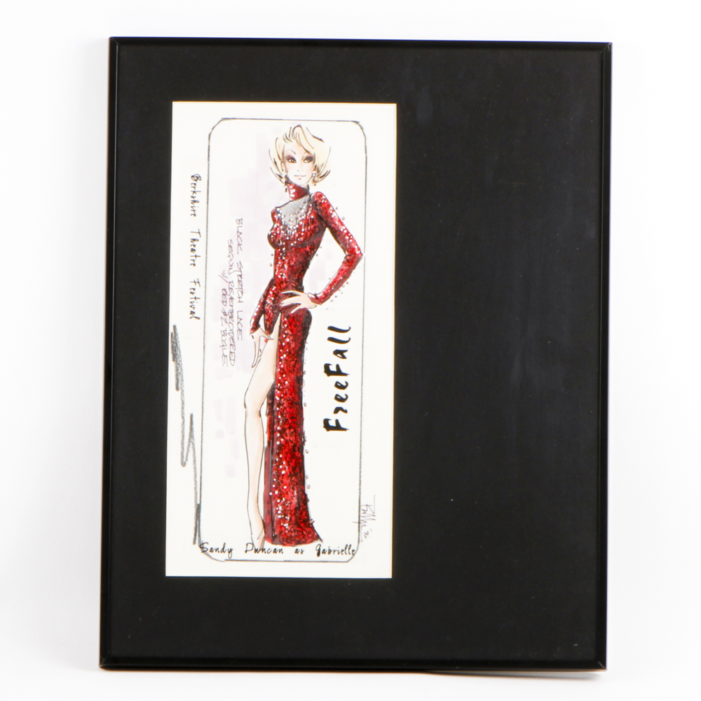 Signed Ink on Paper Costume Sketch for Sandy Duncan as Gabrielle