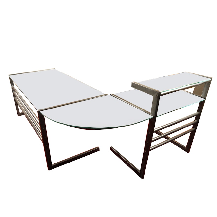 Metal and Glass L-shaped Desk