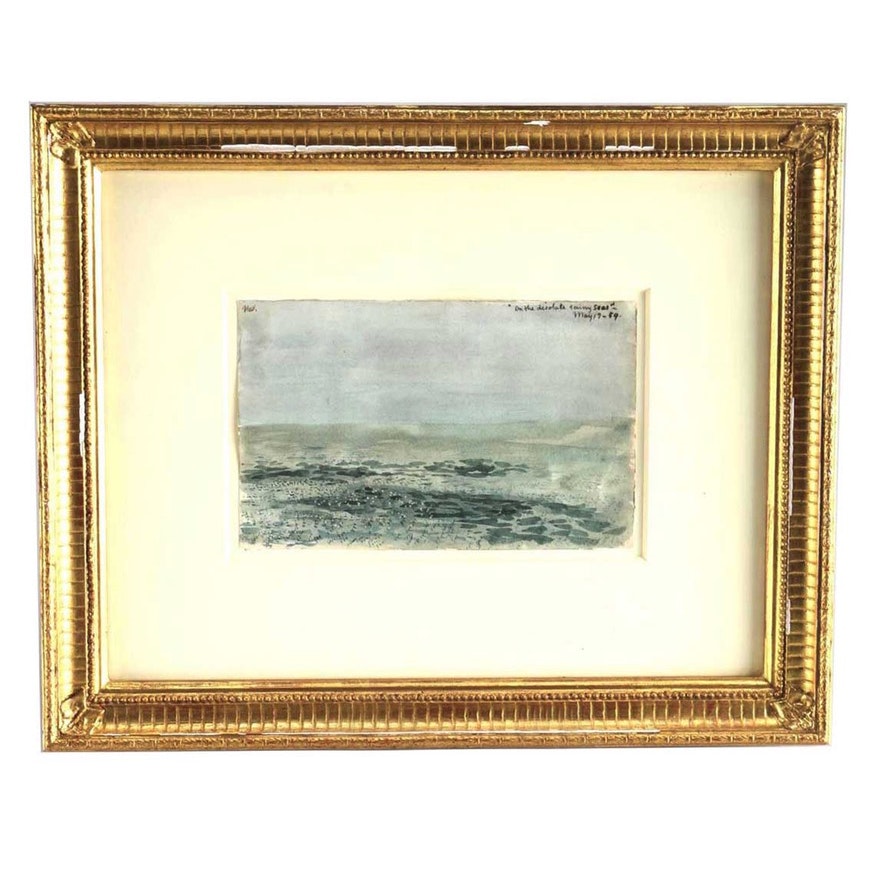 Charles DeWolf Brownell Watercolor Painting on Paper "On the Desolate Rainy Sea"