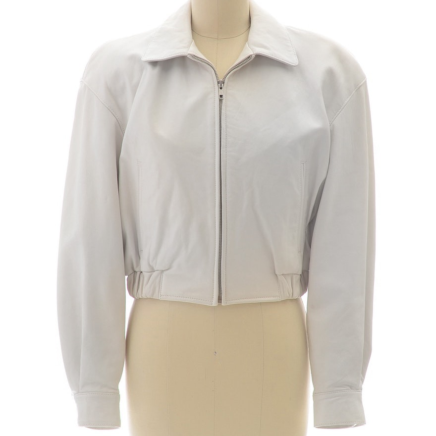 Michael Hoban For North Beach Leather Ivory Leather Zipper Front Jacket