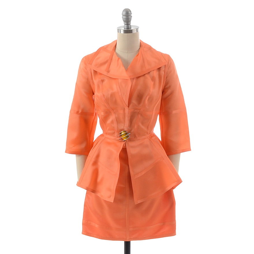 Thierry Mugler of Paris Tailored Silk Jacket and Skirt Set in Persimmon