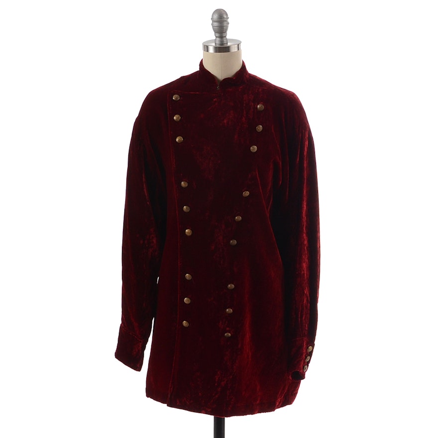 Ralph Lauren Country Red Velvet Military Style Jacket with Eagle Shield Brasstone Buttons