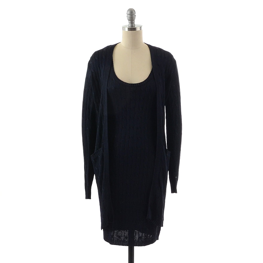 Ralph Lauren Navy Blue Silk Knit Sleeveless Dress and Matching Long Jacket