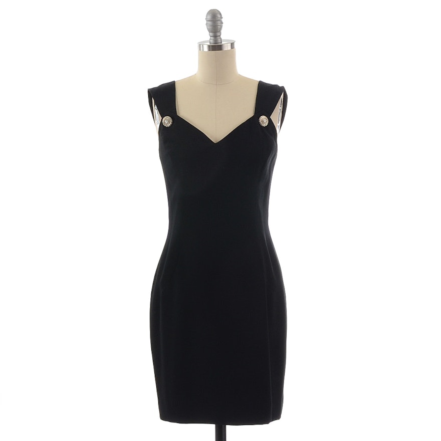 Gillian Black Sleeveless Cocktail Dress Accented with Rhinestone Buttons