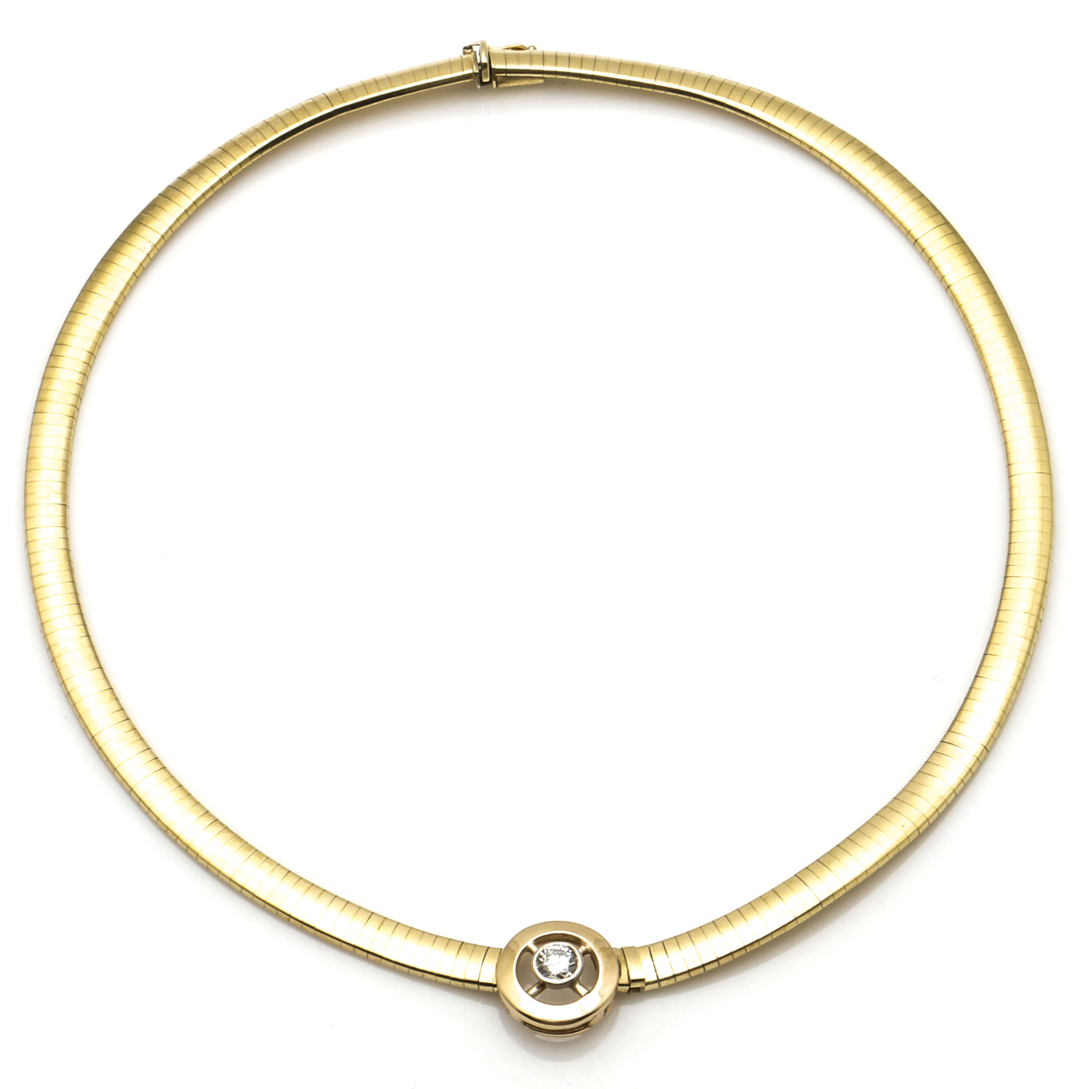 14K Yellow Gold Omega Chain Diamond Necklace