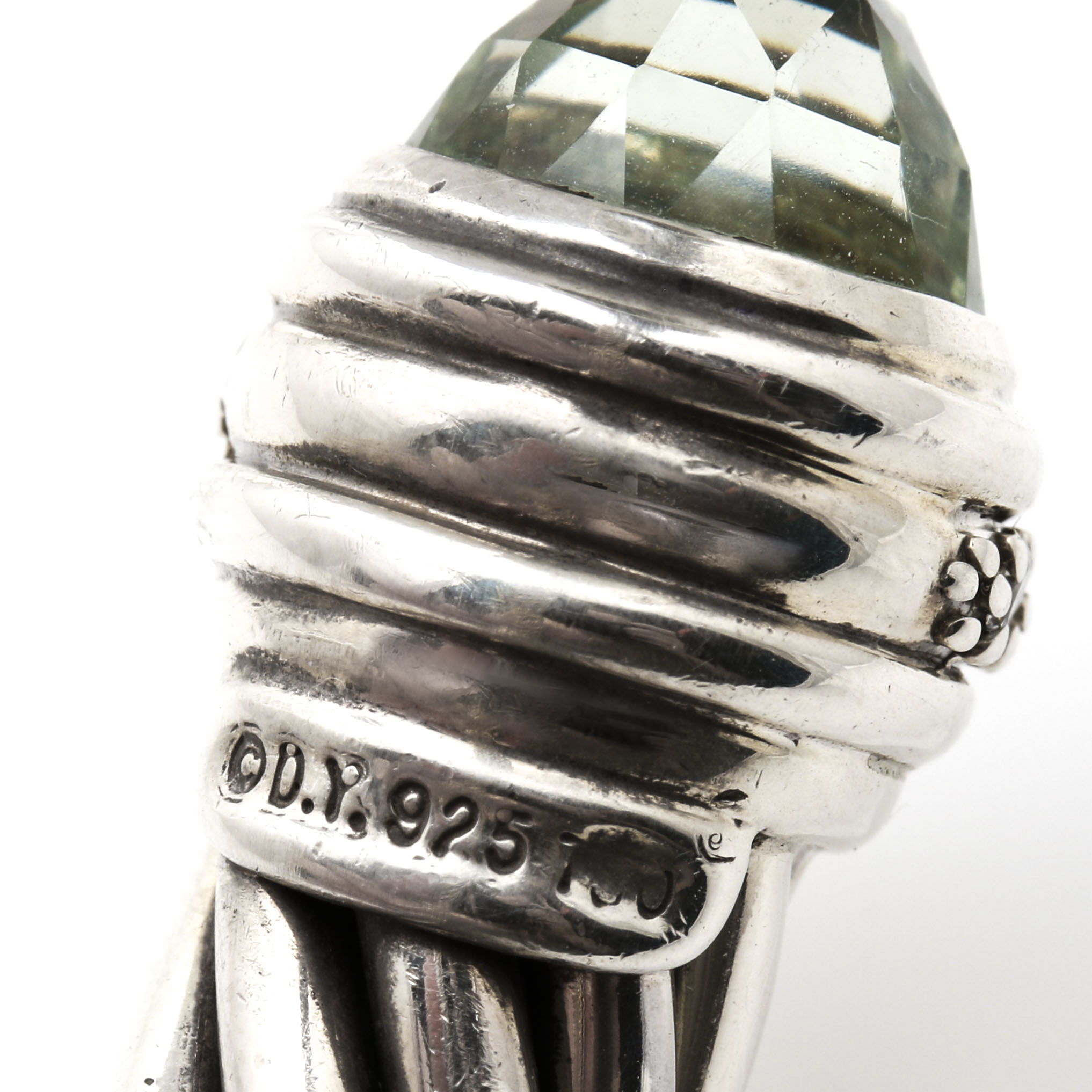 David Yurman Sterling Silver and 18K White Gold Diamond and Prasiolite Cable Cuff