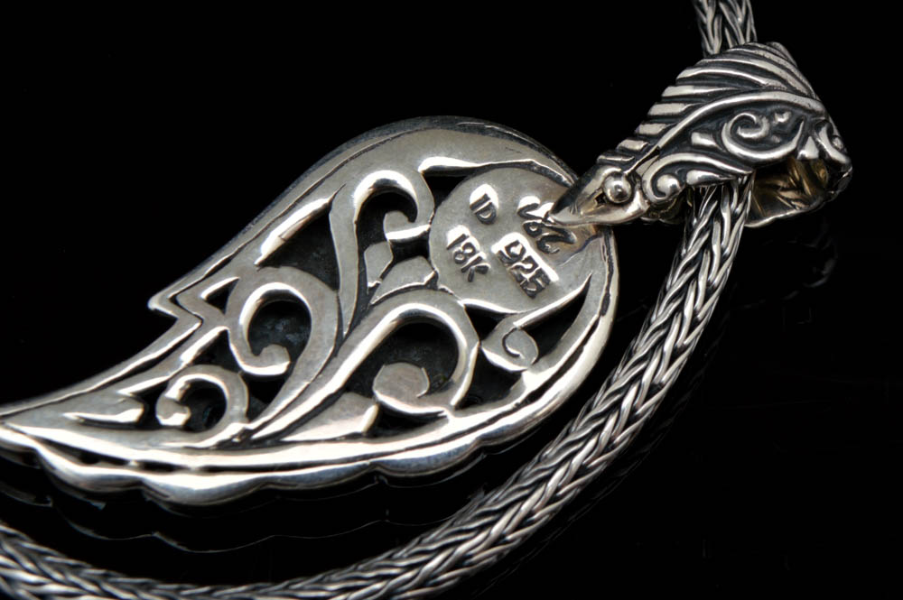 Robert Manse Sterling Silver and Precious Gemstone Wing Pendant with Wheat Chain