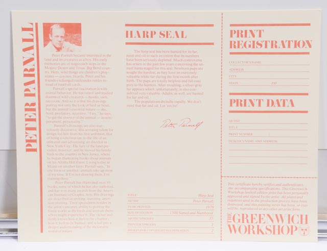 Peter Parnall Signed Limited Edition Lithograph "Harp Seal"