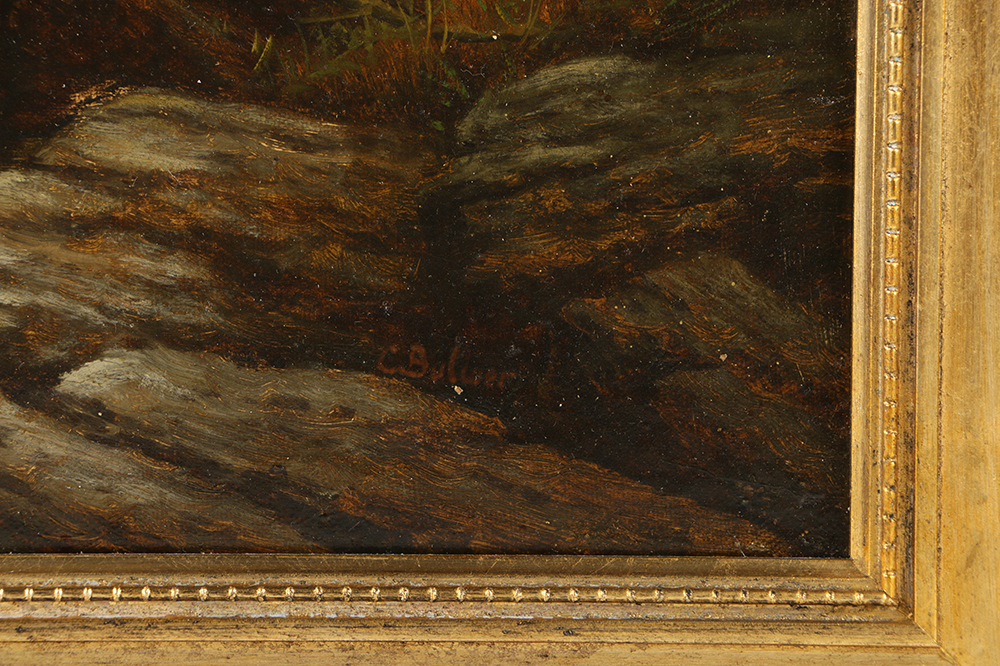 19th-Century C. Bulwer Oil Painting on Canvas "Waterfall"