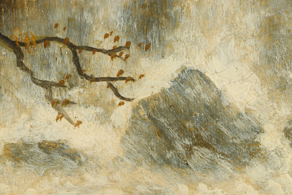 19th-Century C. Bulwer Oil Painting on Canvas "Waterfall"