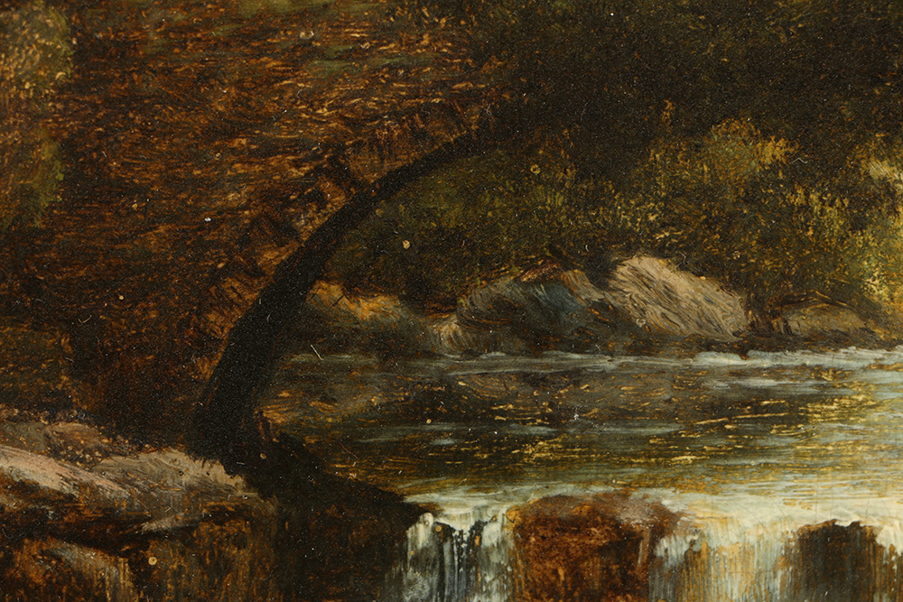 19th-Century C. Bulwer Oil Painting on Canvas "Waterfall"