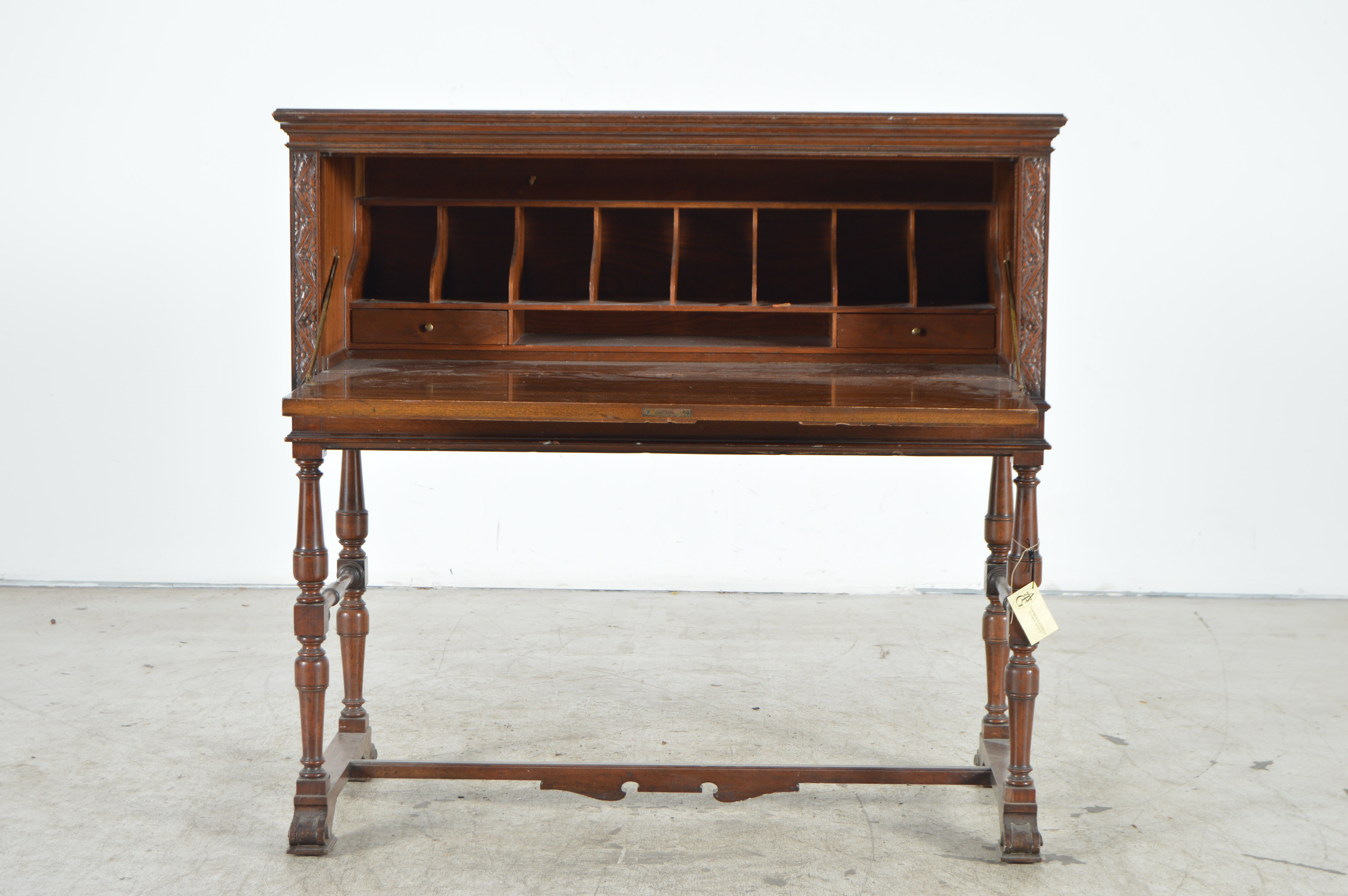 Victorian Gothic Revival Carved Walnut Writing Desk