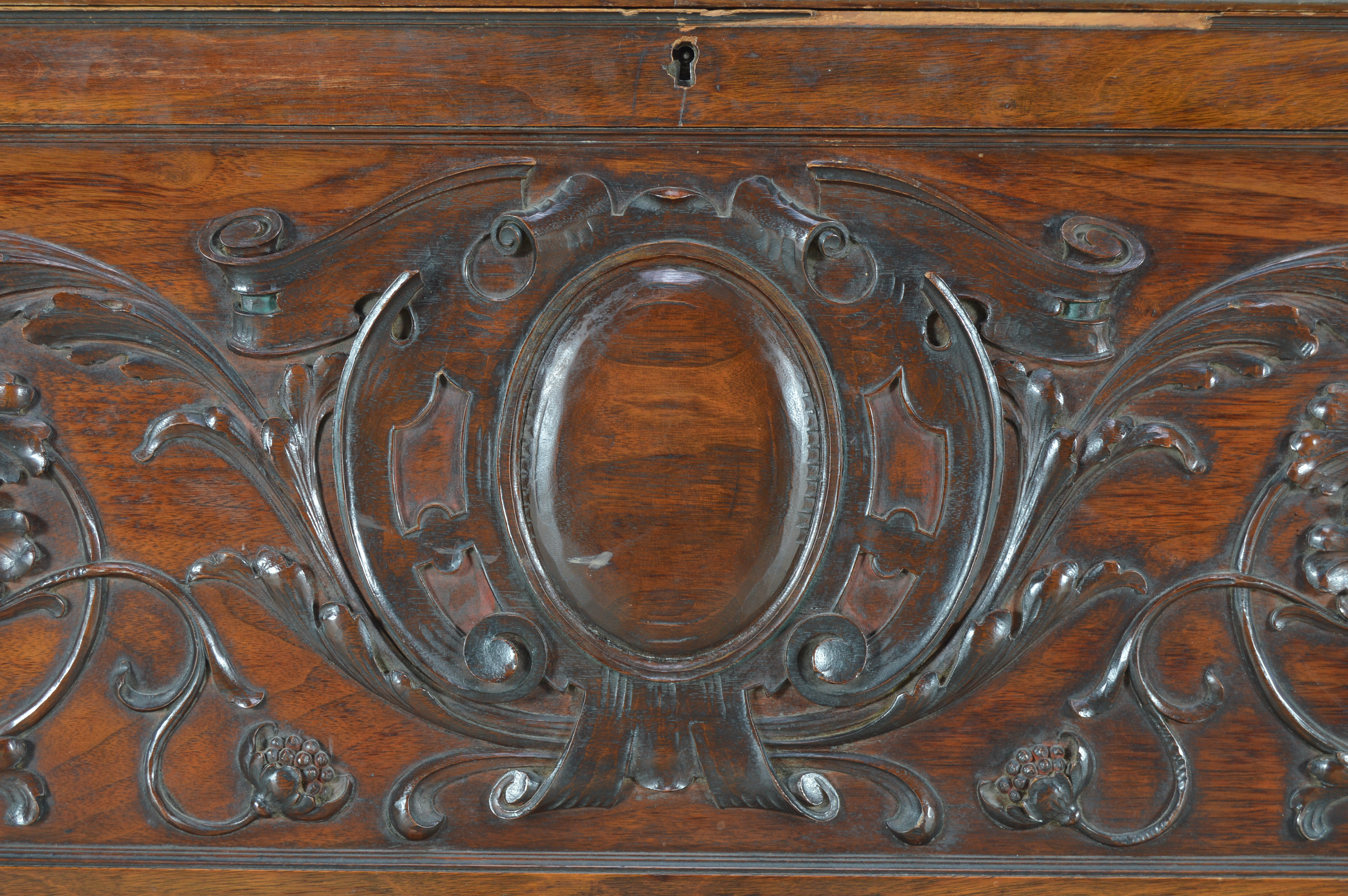 Victorian Gothic Revival Carved Walnut Writing Desk
