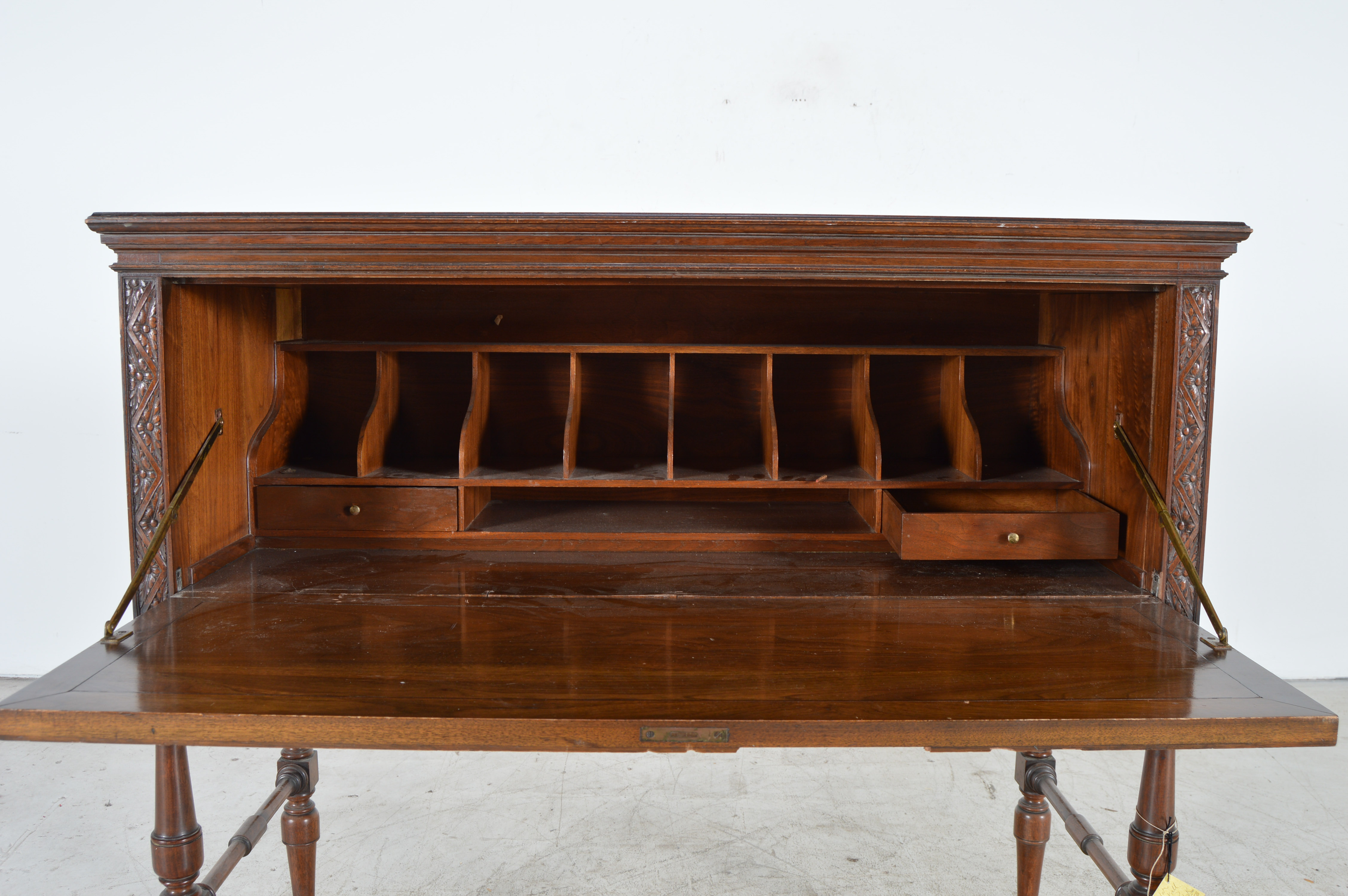 Victorian Gothic Revival Carved Walnut Writing Desk