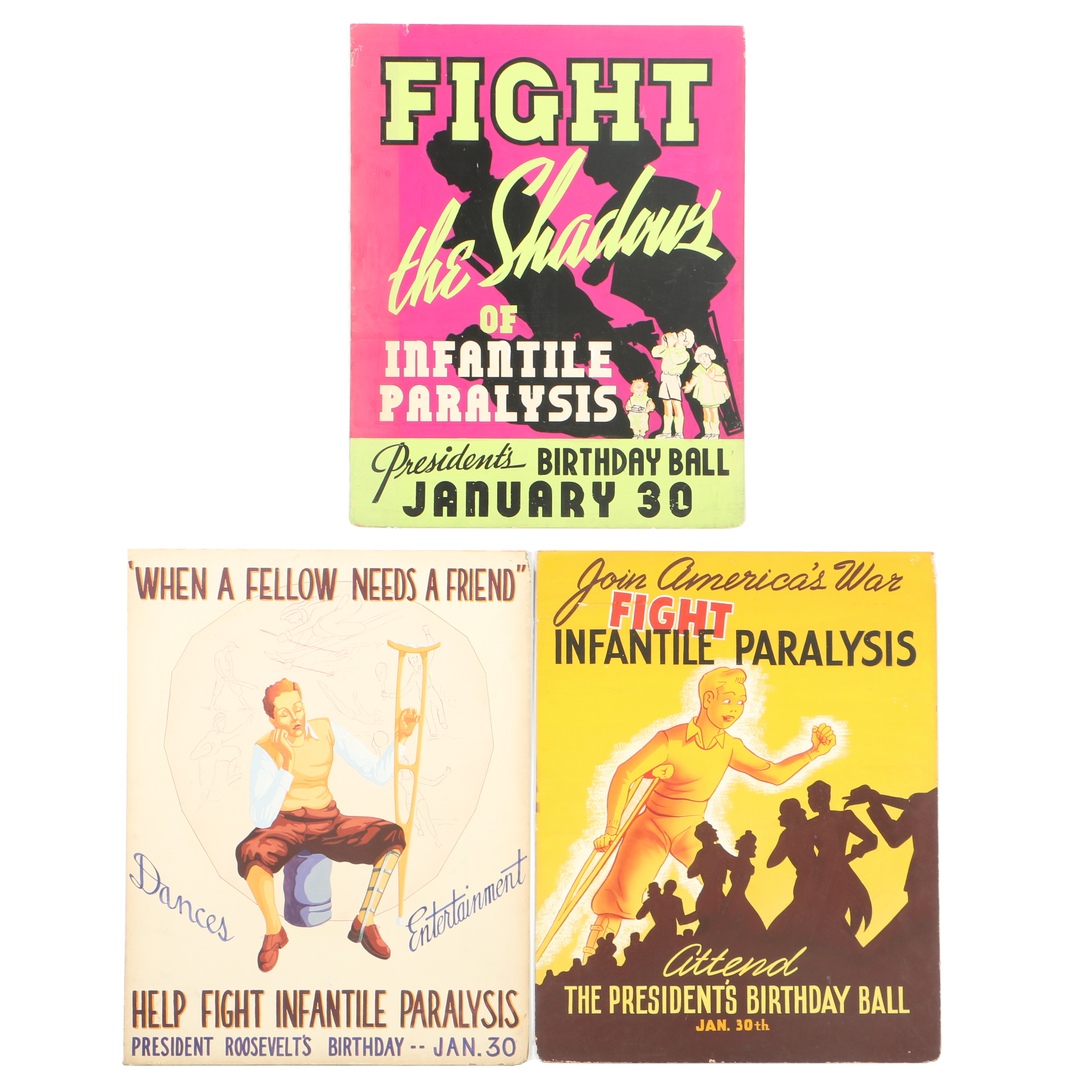 1930s Gouache on Board Paintings to Fight Infantile Paralysis
