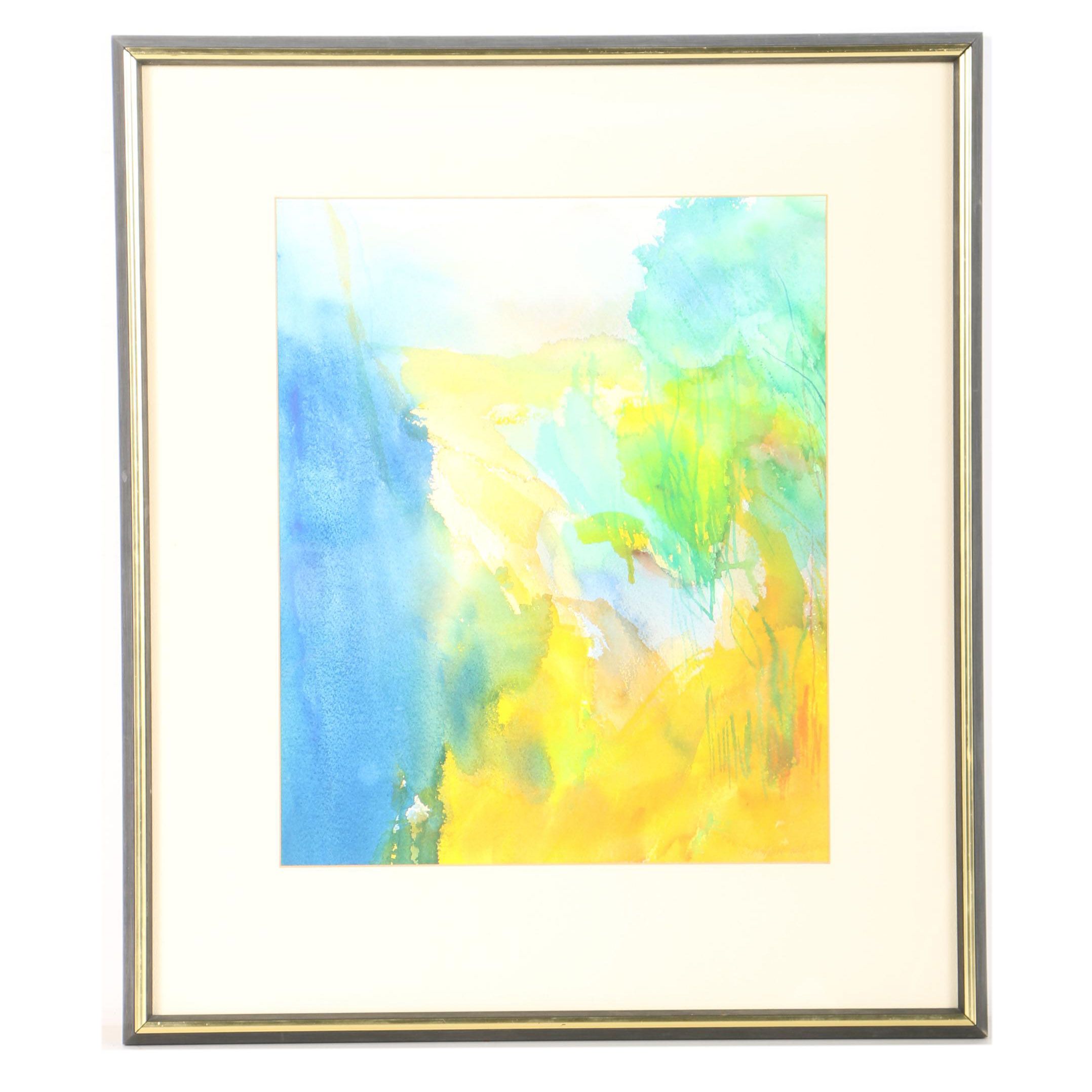 Jordan Krimstein 1974 Abstract Watercolor "Shoreline"