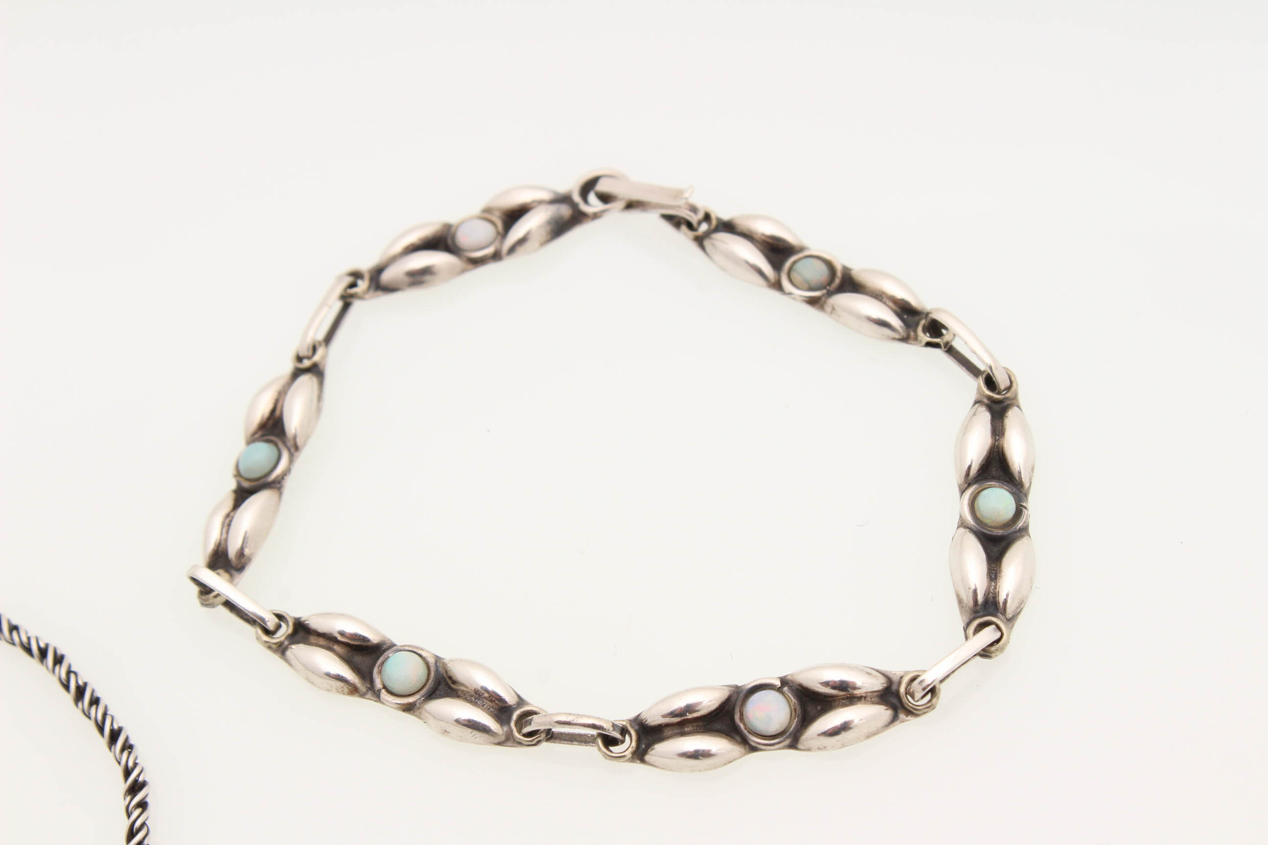 Sterling Silver Opal Bracelet with Pendant Necklace