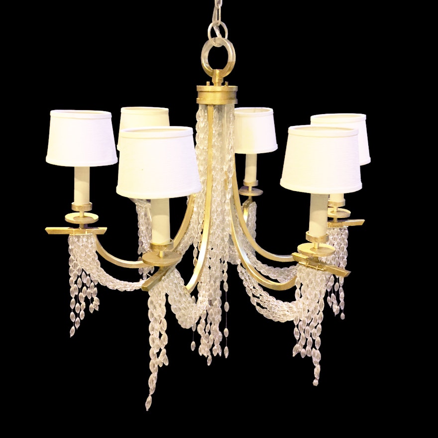 Silver Tone Chandelier with Six Lampshades
