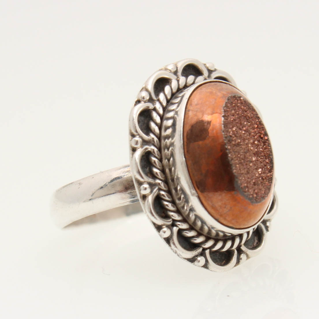 Pair of Sterling Silver Druzy Stone Rings