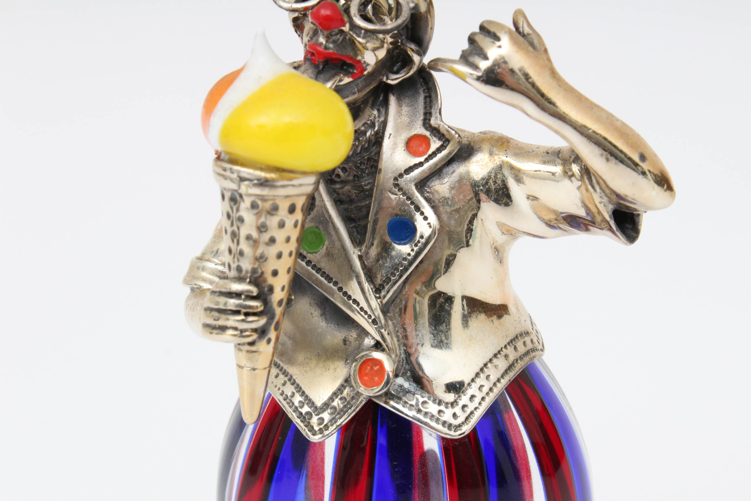 Murano Glass and Sterling Silver Clown Figurine from the Pagliacci D'Argento Collection