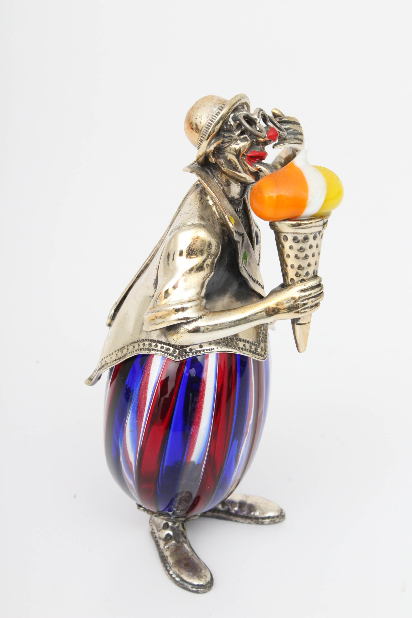Murano Glass and Sterling Silver Clown Figurine from the Pagliacci D'Argento Collection