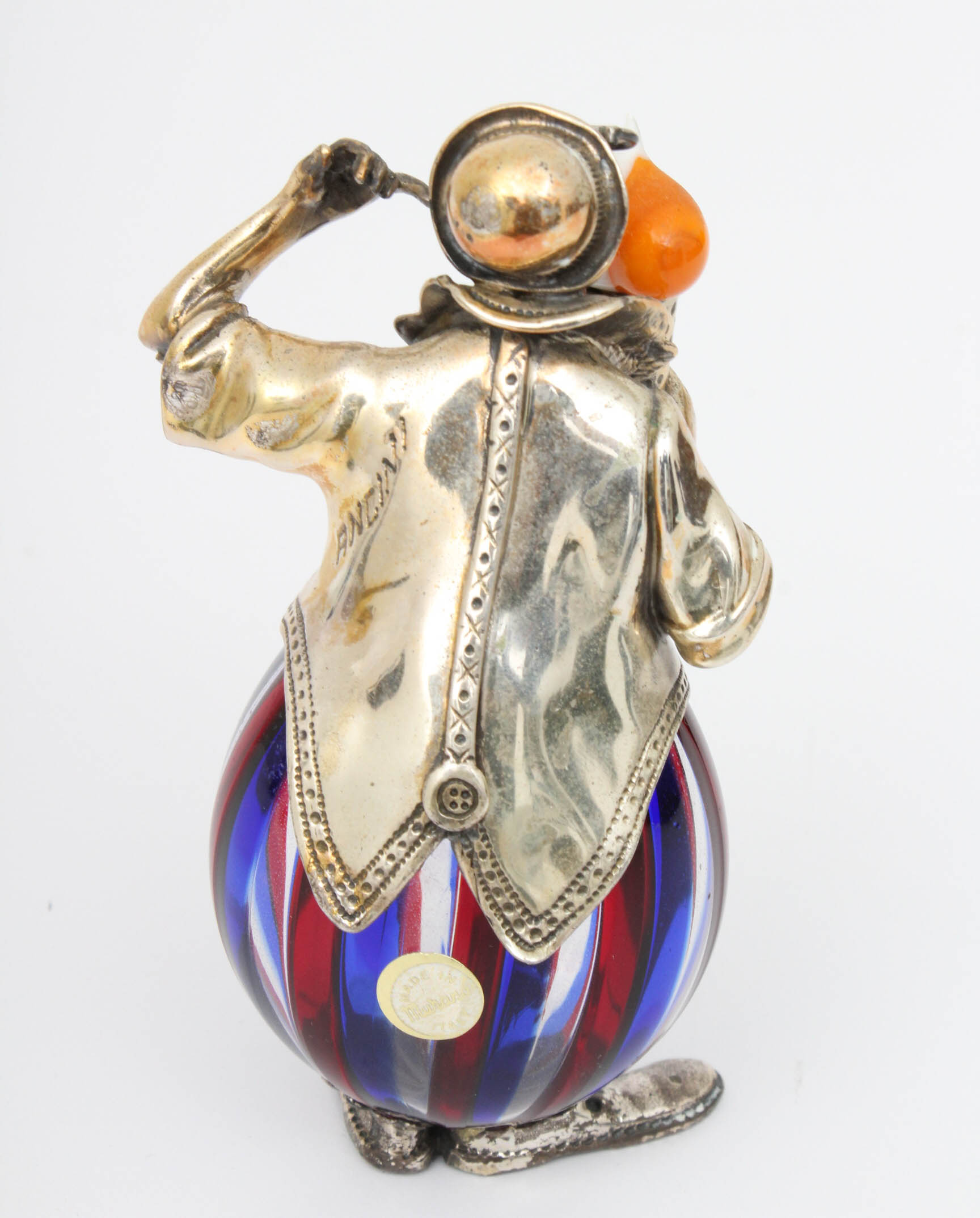 Murano Glass and Sterling Silver Clown Figurine from the Pagliacci D'Argento Collection