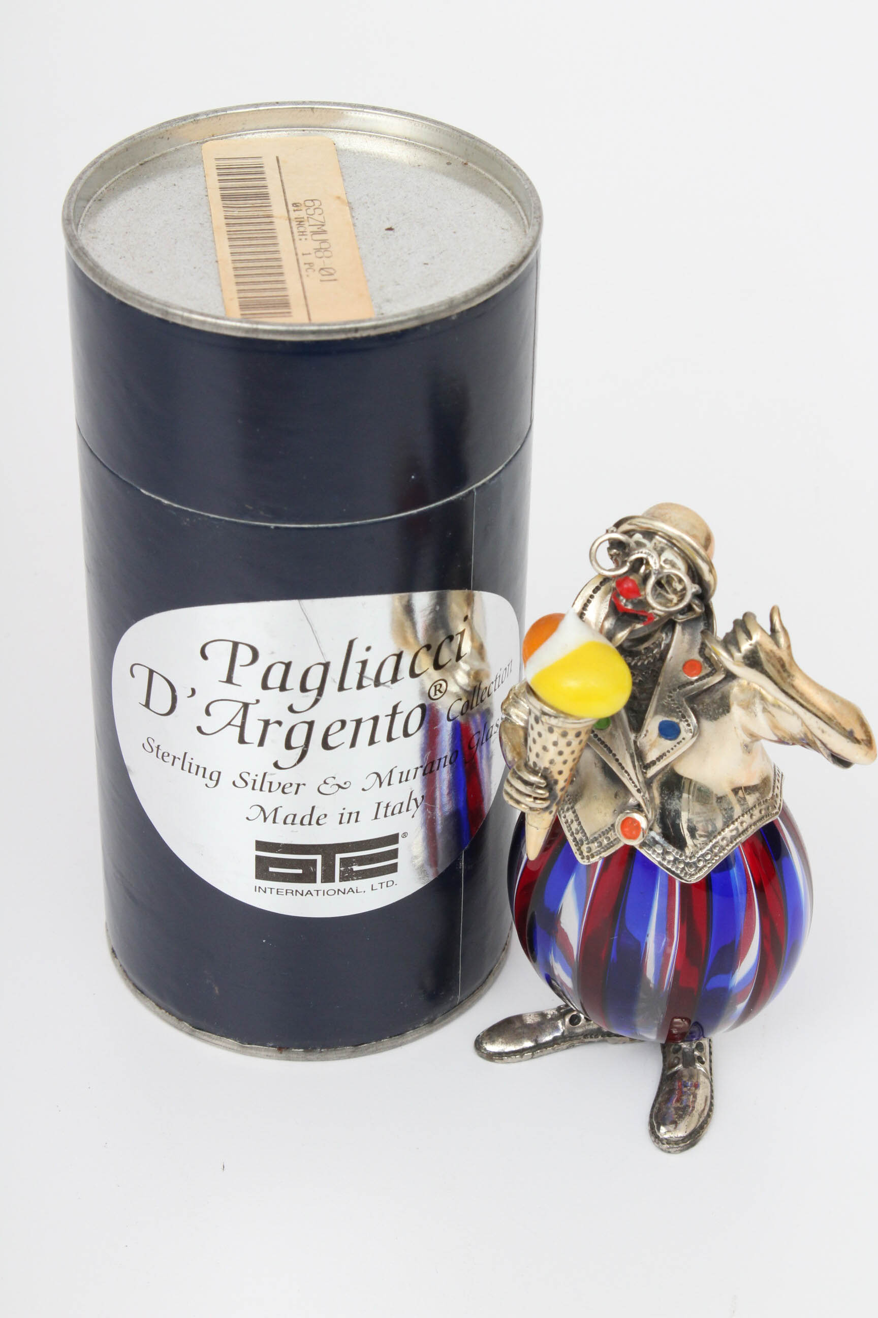 Murano Glass and Sterling Silver Clown Figurine from the Pagliacci D'Argento Collection