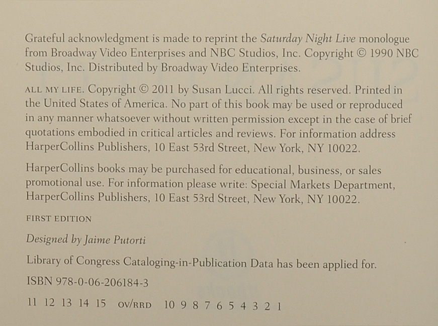 "All My Life" - Susan Will Write Inscription To Winning Bidder