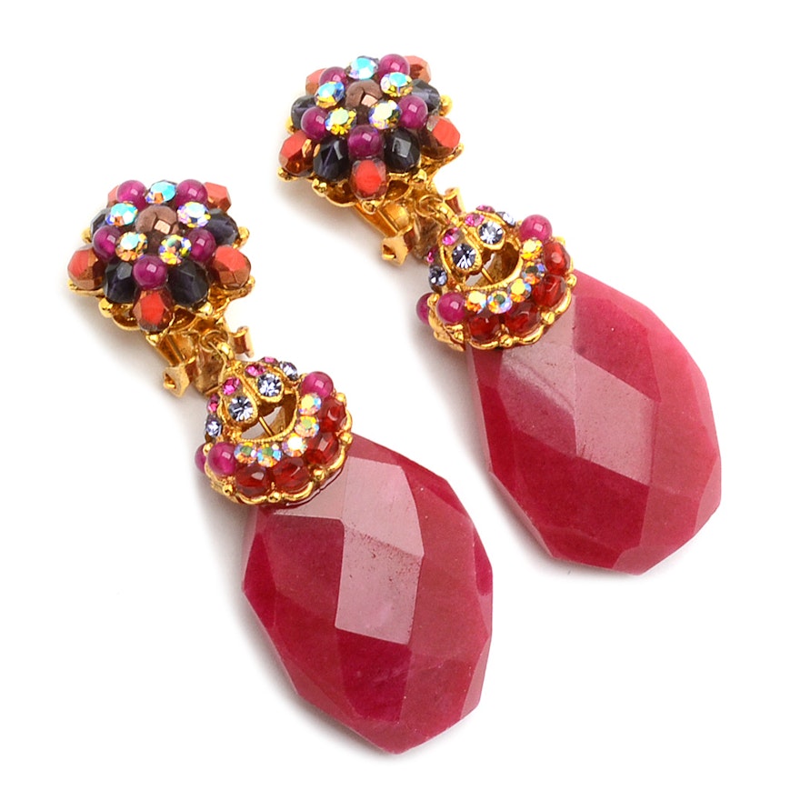 Jose & Maria Barrera Clip-On Earrings Encrusted with Aurora Borealis Crystals