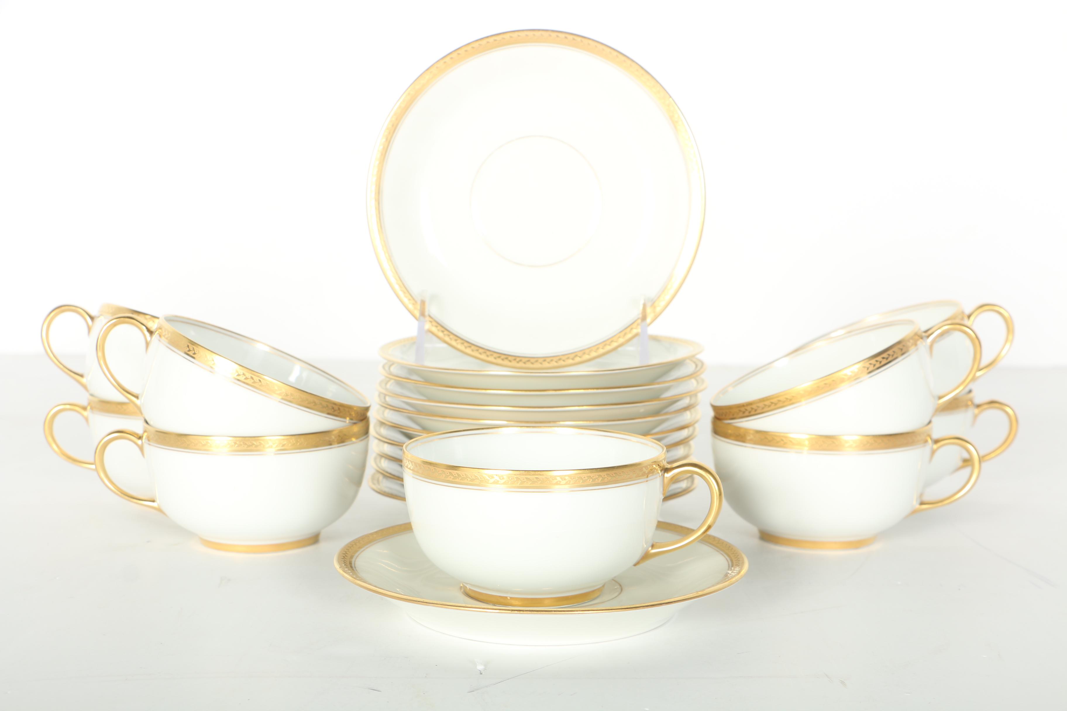 Vignaud Limoges Gold Tone Rimmed China Set