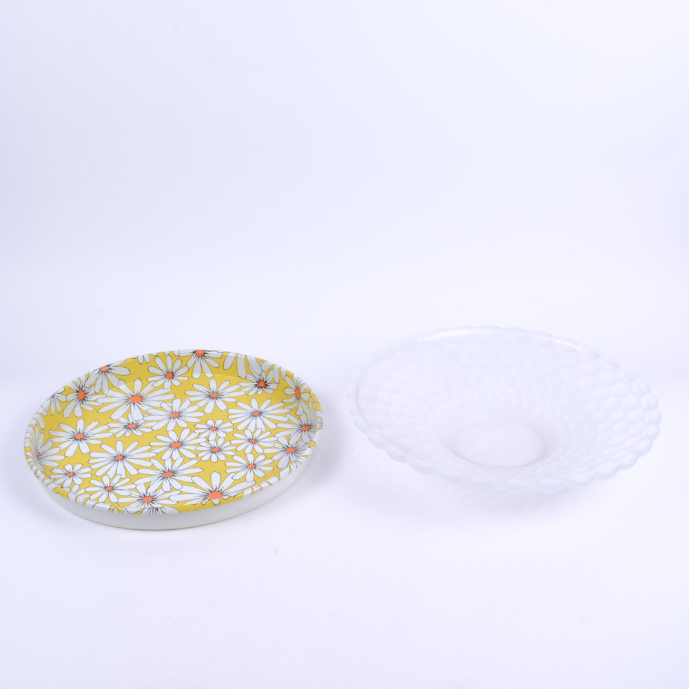 Glass Bowl and Metal Tray