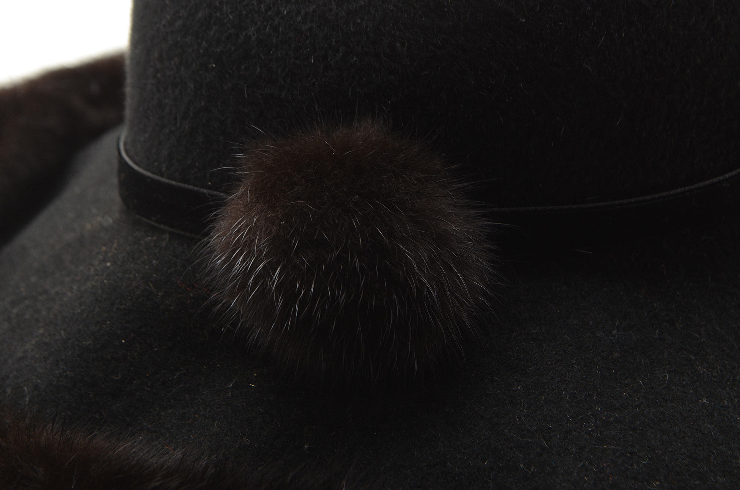 Tracey Tooker of New York Fine Millinery Black Imported Fur Felt Picture Hat Trimmed in Black Rabbit Fur