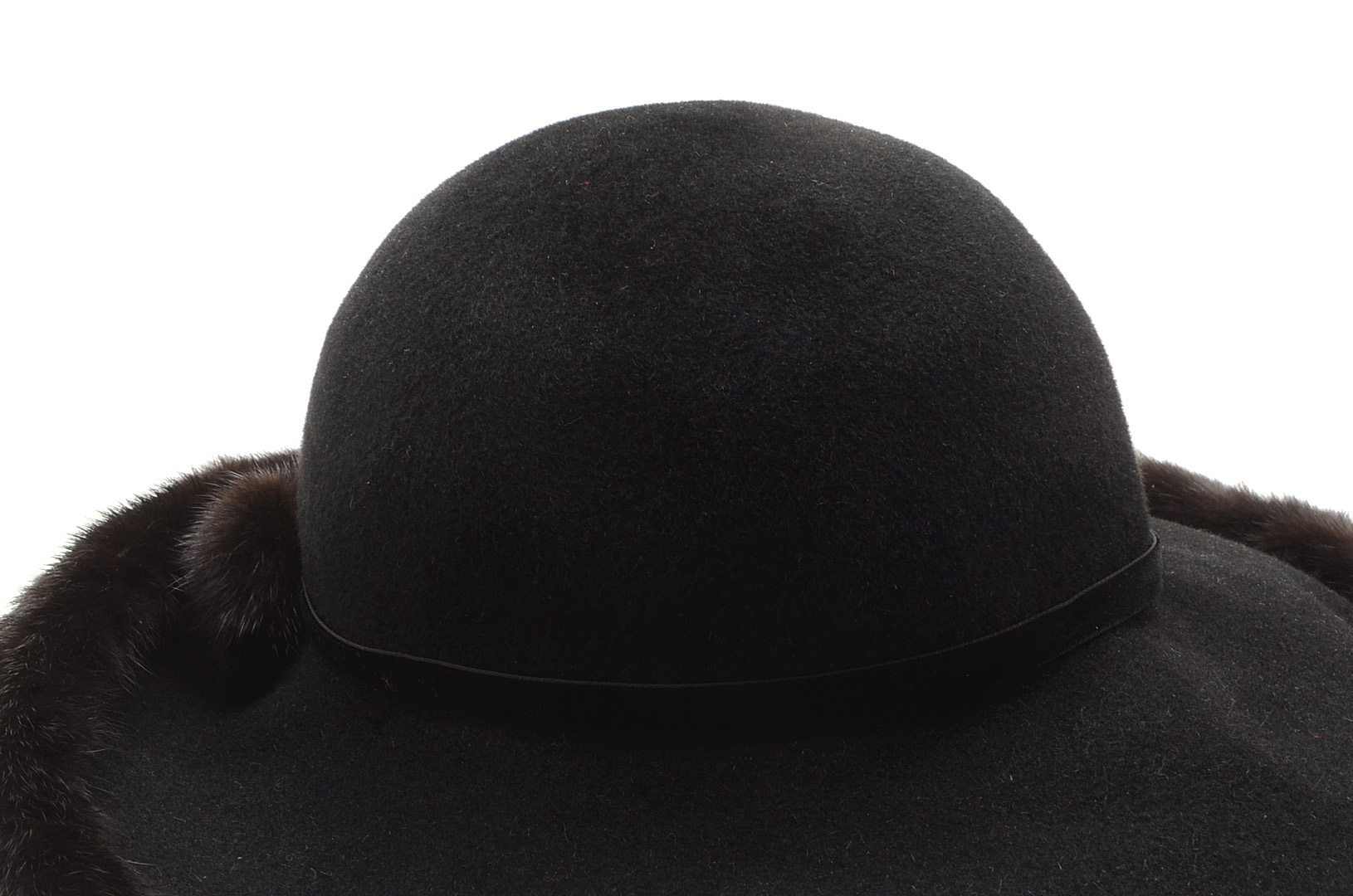 Tracey Tooker of New York Fine Millinery Black Imported Fur Felt Picture Hat Trimmed in Black Rabbit Fur