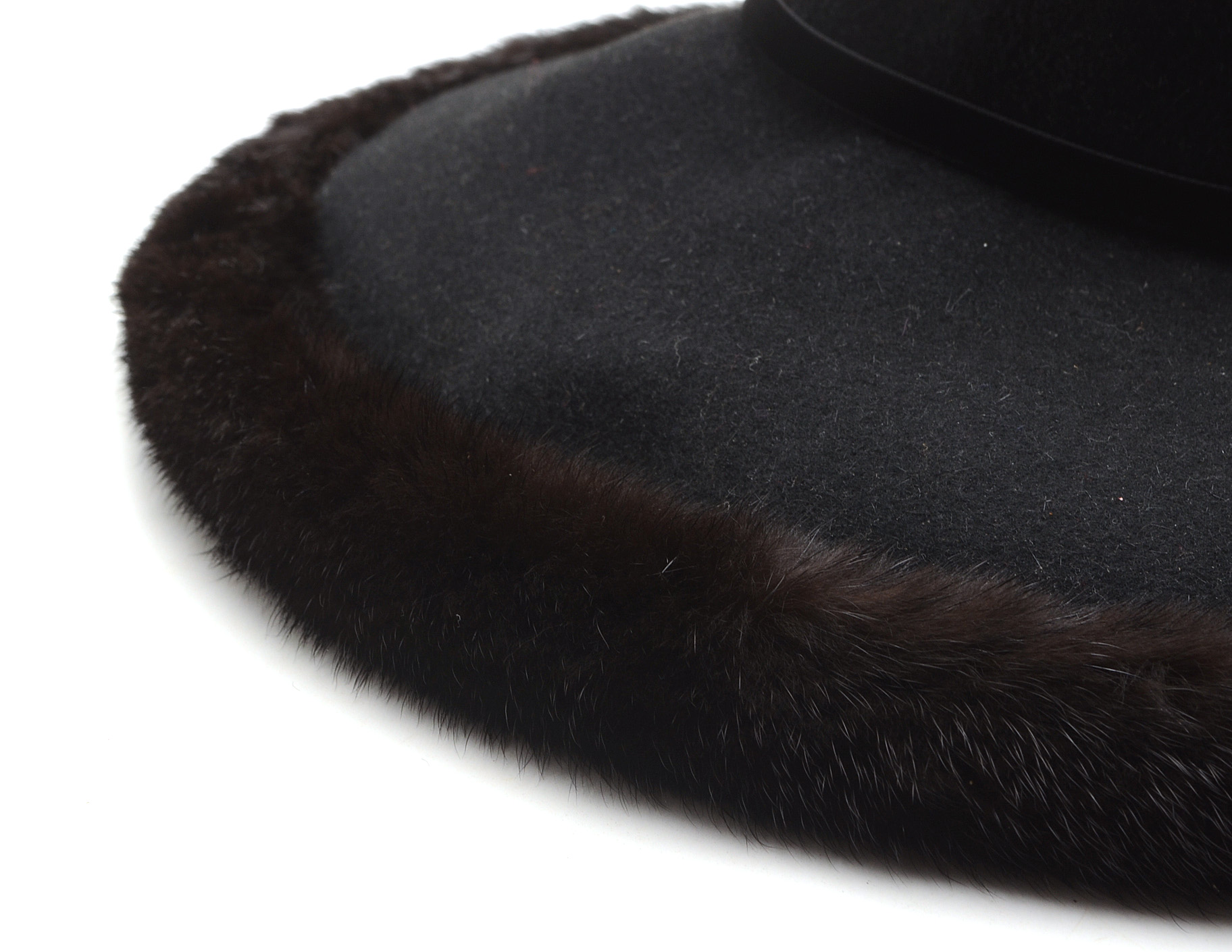 Tracey Tooker of New York Fine Millinery Black Imported Fur Felt Picture Hat Trimmed in Black Rabbit Fur