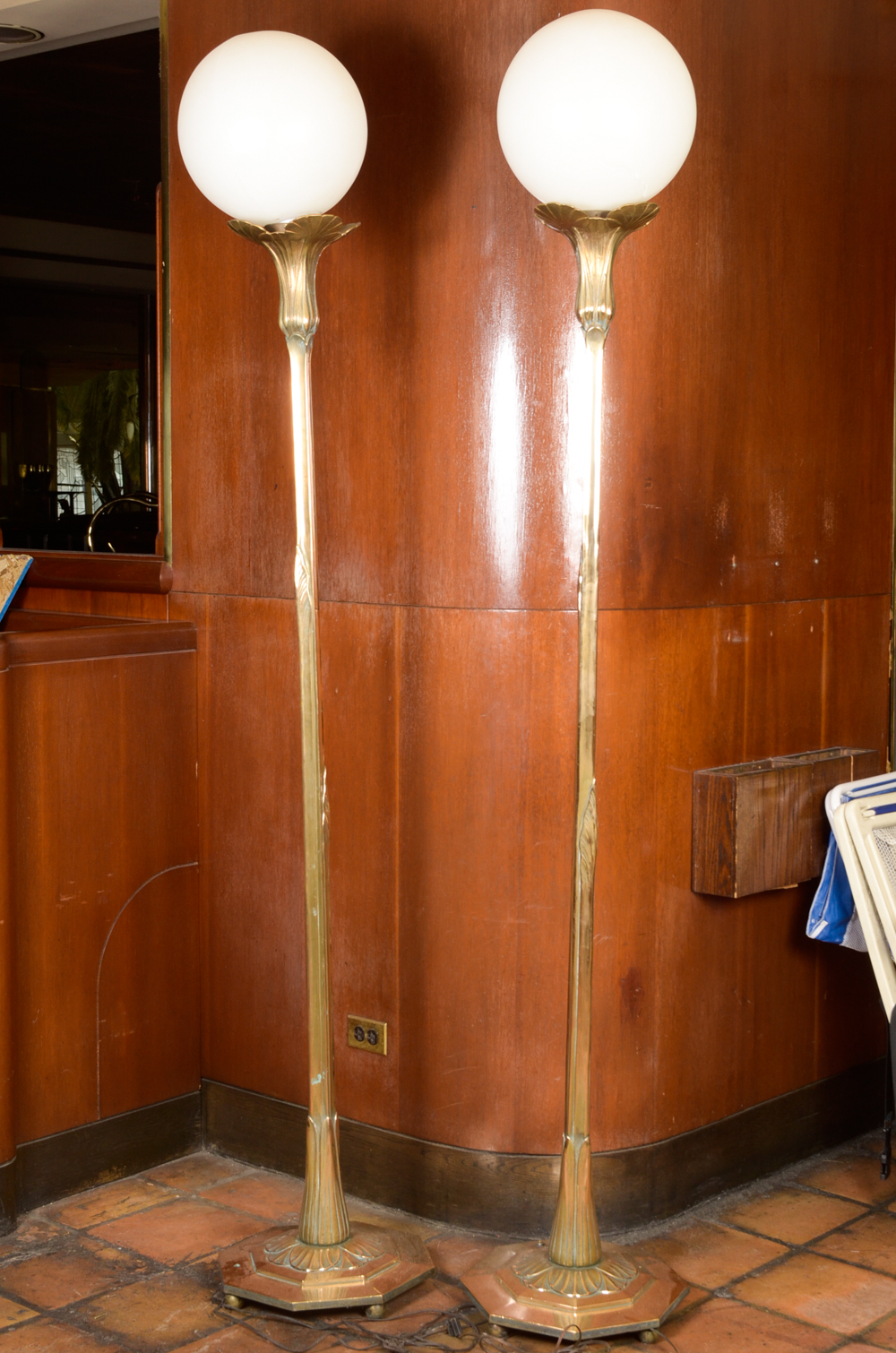 Pair of Art Nouveau Brass Floor Lamps