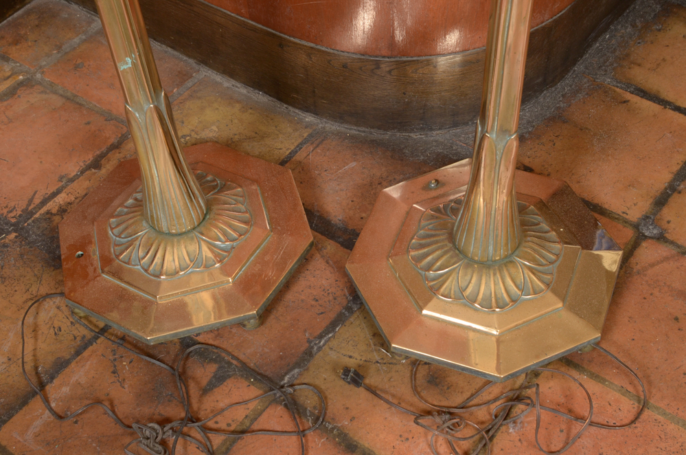 Pair of Art Nouveau Brass Floor Lamps