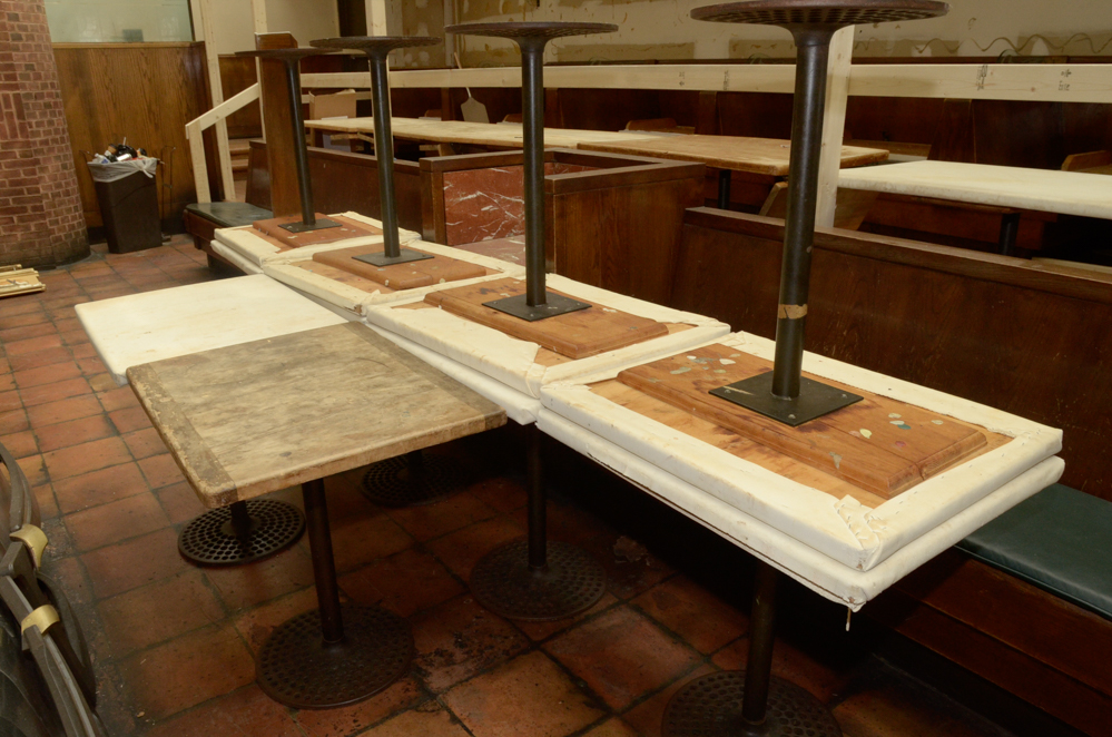 Ten Restaurant Pedestal Tables With Cast Metal Bases