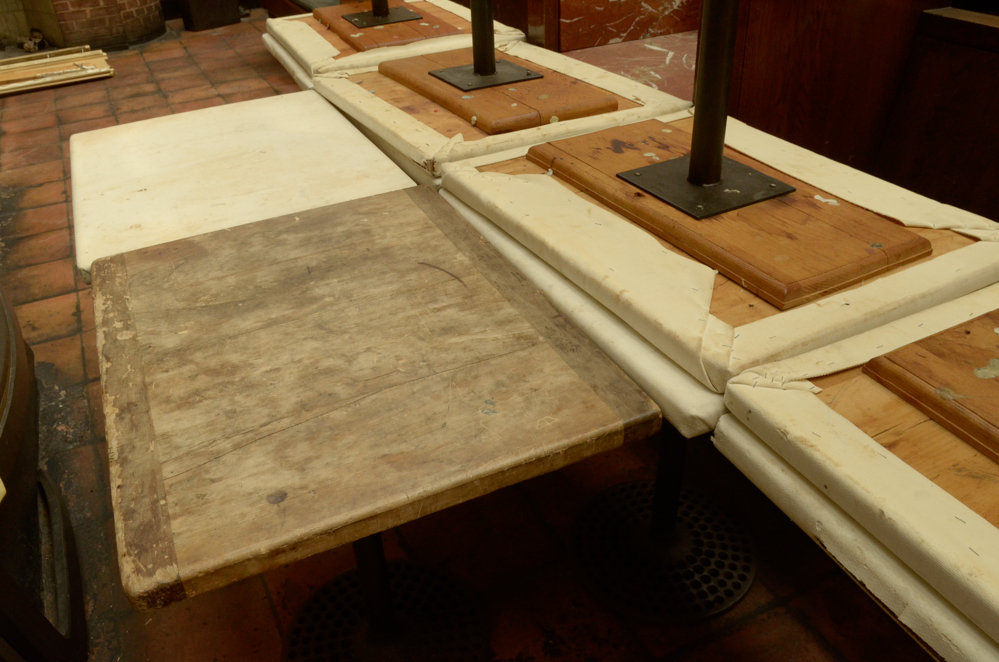 Ten Restaurant Pedestal Tables With Cast Metal Bases