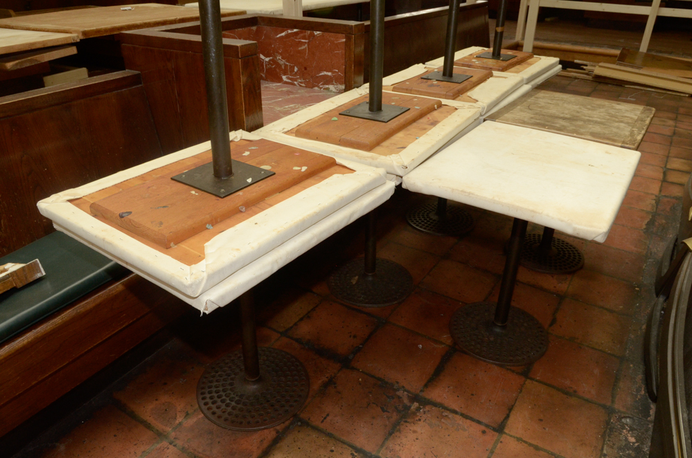 Ten Restaurant Pedestal Tables With Cast Metal Bases