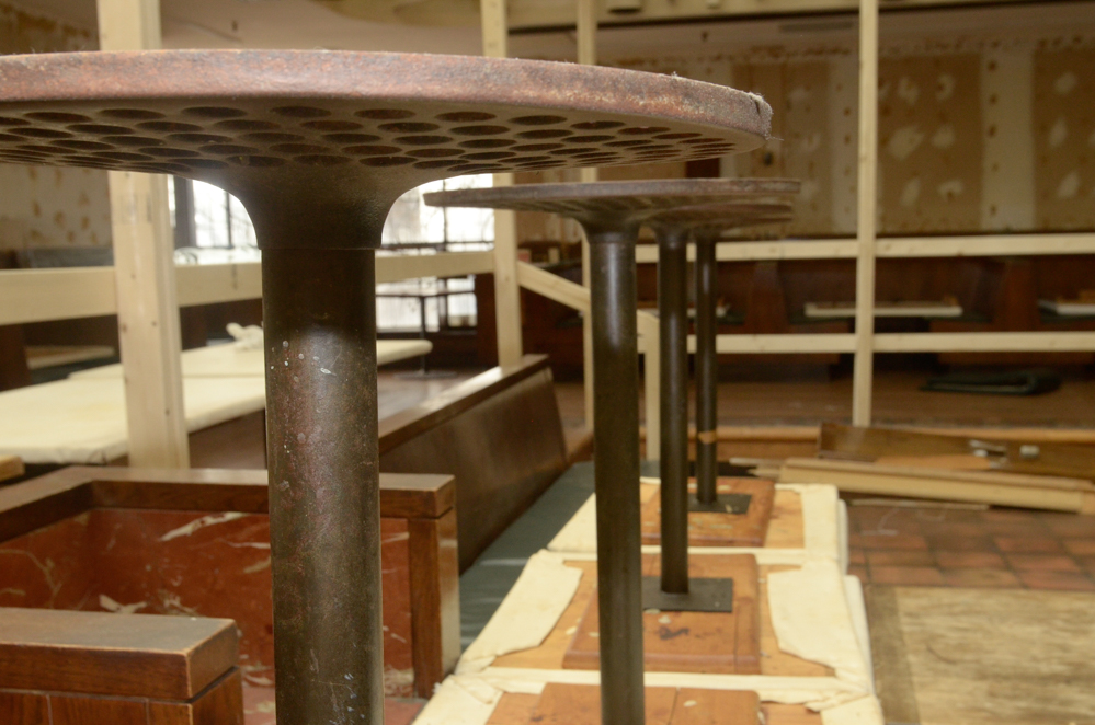 Ten Restaurant Pedestal Tables With Cast Metal Bases