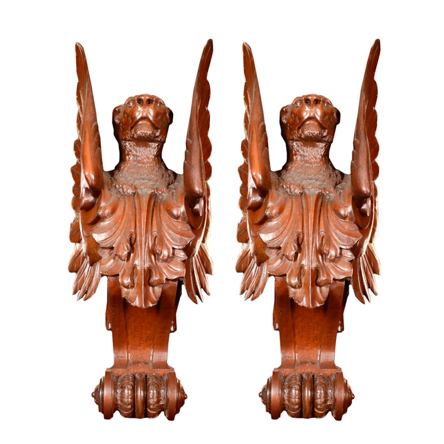 Pair of Winged Lion Architectural Elements