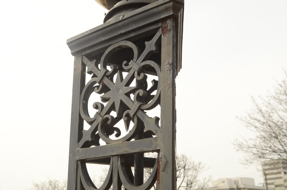 Pair of Large Iron Deco-Style Outdoor Lampposts